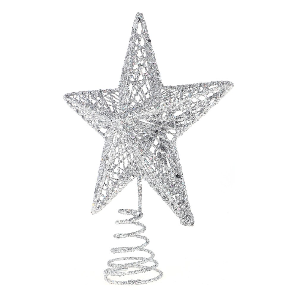 1pc juletræ top stjerner topper udsøgt jern kunst juletræ ornament juledekorationer til hjemmet: Sølv