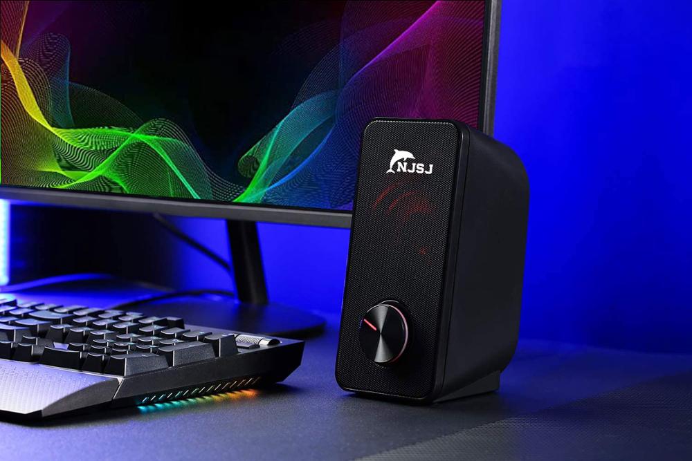 NJSJ PC Gaming Speaker, 2.0 Channel Stereo Desktop Computer Speaker with Red Backlight, Bass and Crystal Clear Sound