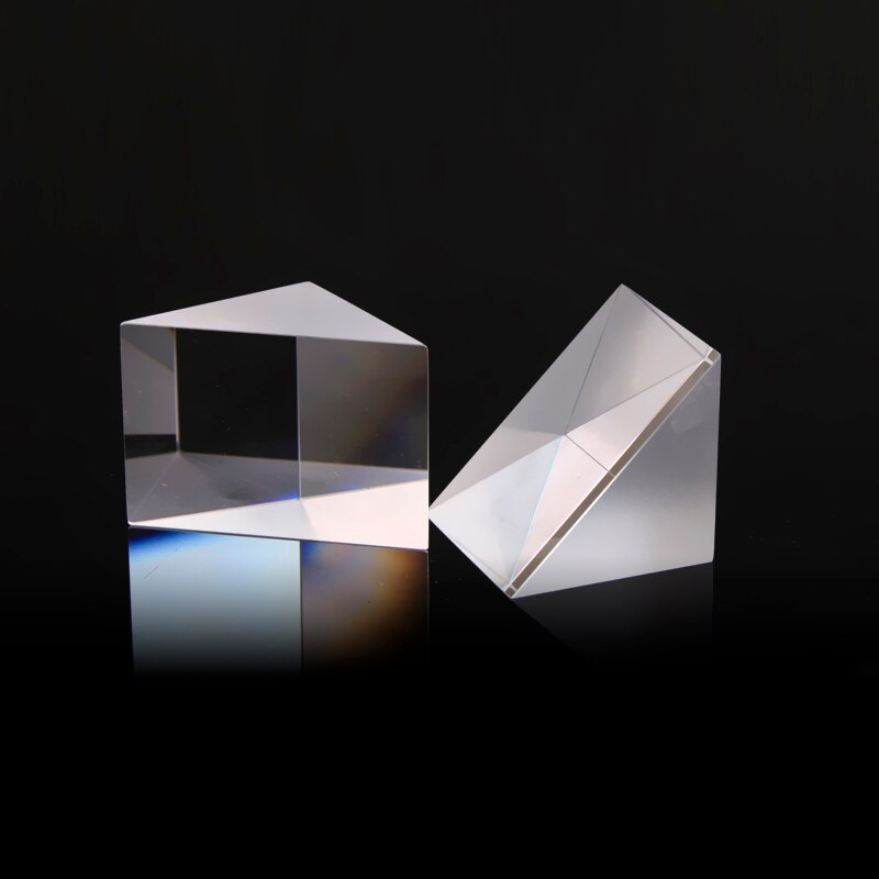 Experimentos ópticos de triprisma de ángulo recto para vidrio de arcoíris K9, vidrio óptico de 25x25x25mm