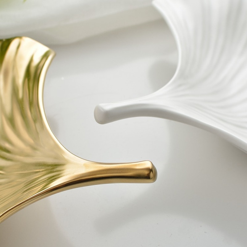 Kształt liścia płytki talerz s Ginkgo Biloba obiadowy talerz ceramiczny płytki talerz maselniczka żywności talerzyk deserowy miska złota wkładka liść talerz śniadaniowy