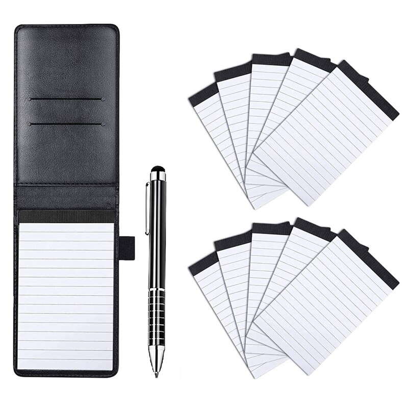 Notepad Set 3.5X5.5in Small Memo Book 3 Mini Pocket Notepads with Pens and 10 Refills for and Students: black   white