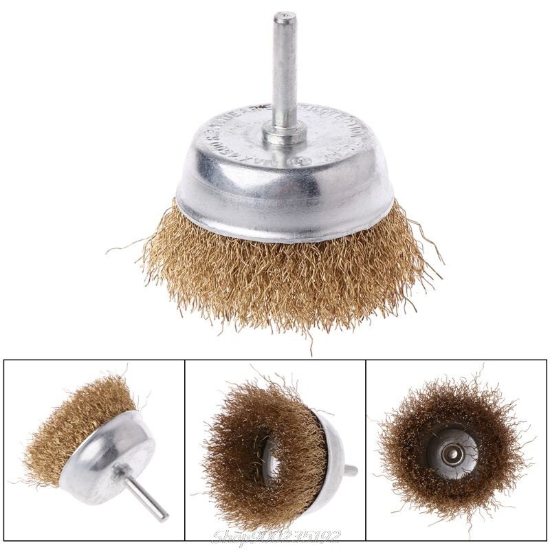 1 st skål stålborste 6mm skaft diameter platt ståltråd hjul elektrisk borr slipkvarn polerskiva avrostningsverktyg  jy29 20