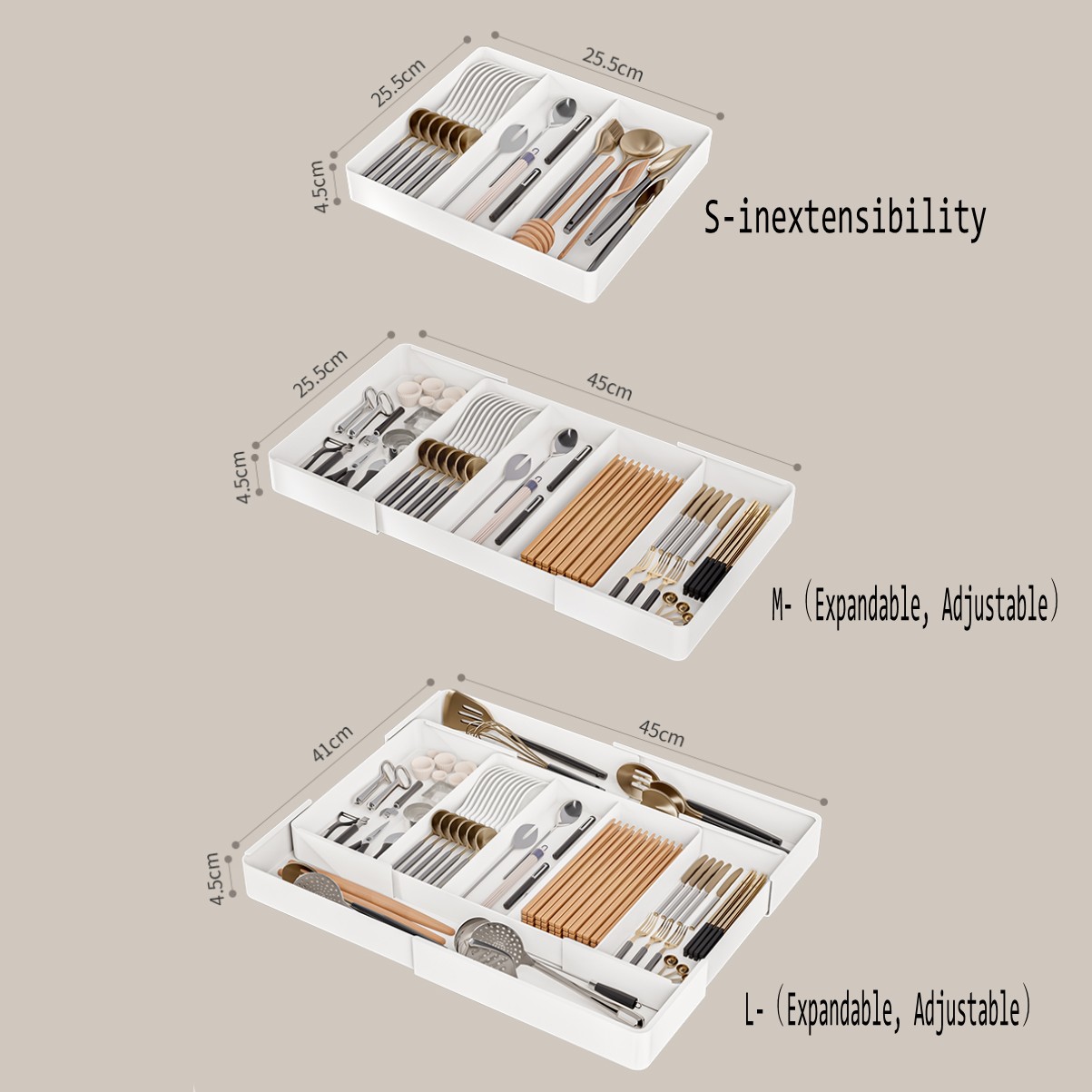 Drawer Organizer, Cutlery Tray for Kitchen Drawer, Expandable Utensil with Compartment, Spoons Forks Knives Cutlery Holder