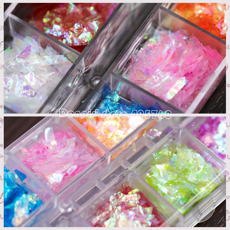 12 kleuren Shiny Nail Glitter Ice Mylar Folie Shell Papier Nail Art Slice Decoraties Make DIY Salon Set Manicure CF