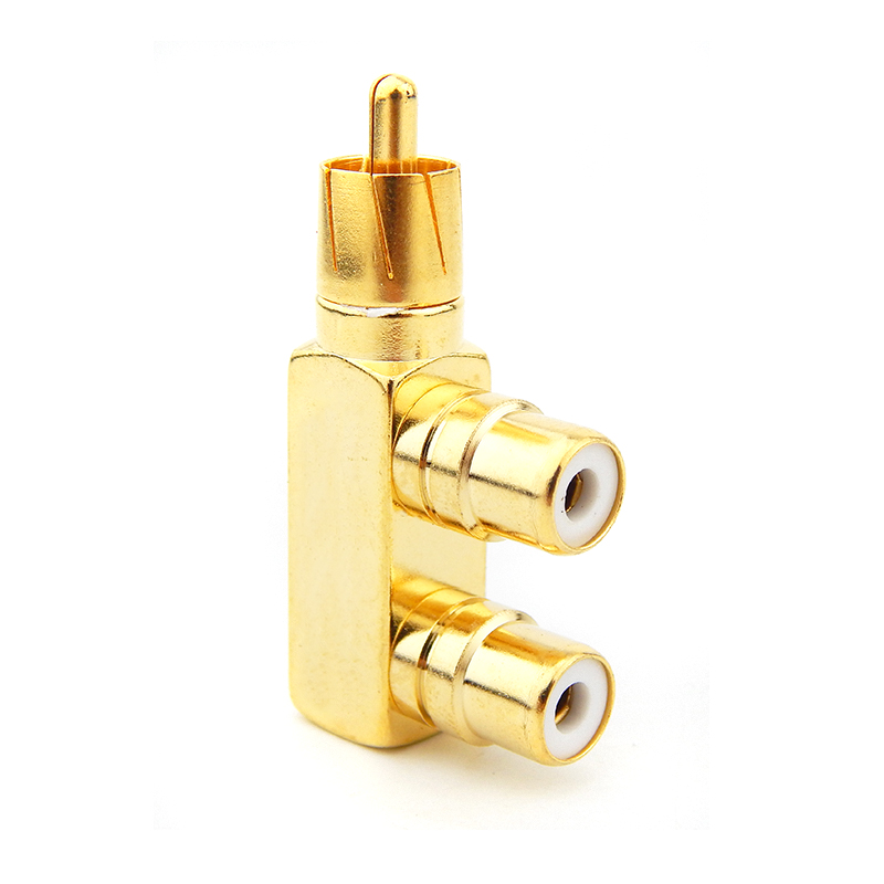 2PCS RCA Tee Joint of Gold Plated Copper 1 RCA Male to 2 RCA Female AV Audio Video Adapter Plug Splitter Converter Connector