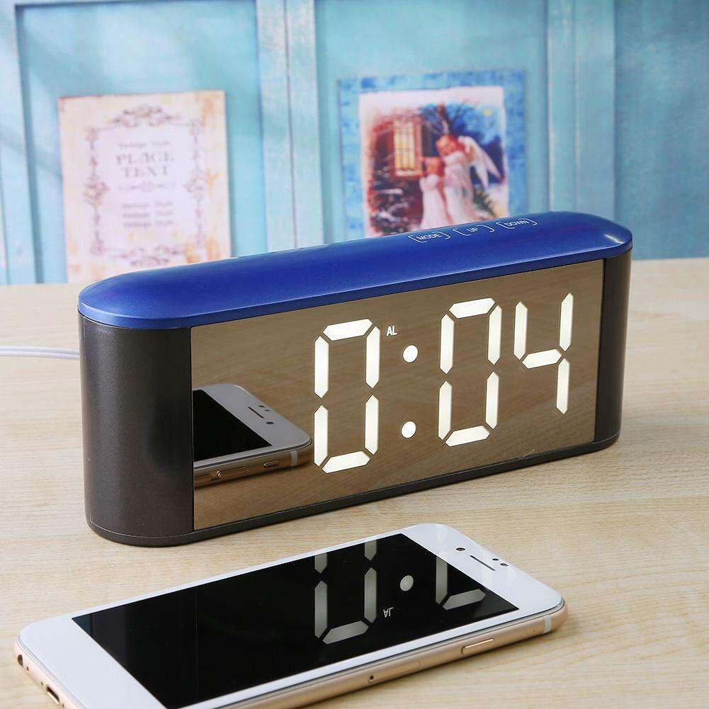 Table Desk LED Screen Mirror Digital Time Temperature Display Snooze Alarm Clock LED Screen Temperature Display Adjustment