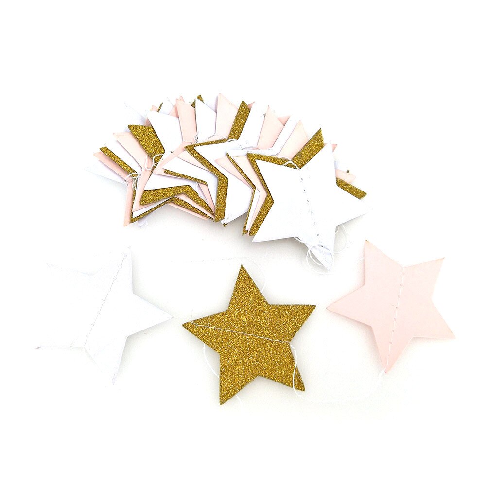 2M Papier Guirlande Star Shape String Banners Baby Shower Meisjes Bunting Opknoping Papier Gelukkige Verjaardag Wedding Party Home Decoration: GoldPinkWhite