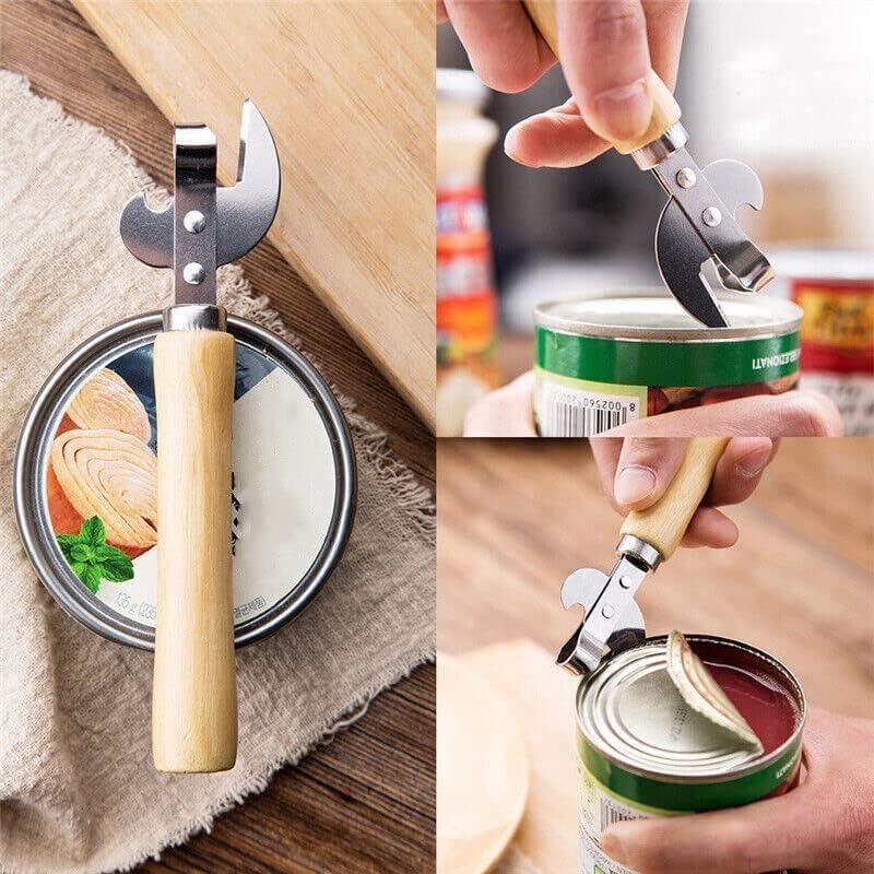 Can Opener, Multifunctional Bottle Opener, Stainless Steel Wooden Handle Can Opener, Suitable for Cans, Screwdrivers, Evaporated Milk Iron Cans, Beer Bottles and Other Cans