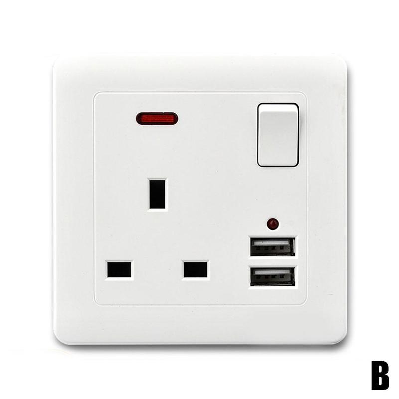 13a britisk stikkontakt usb-havn veggadapter adapter dobbeltveis gullkontakt stikkontakt 2 hvit stikkontakt til vegg universell: B