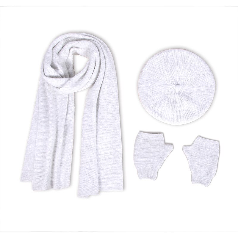 USPOP – ensemble de gants et écharpe en cachemire pour femmes, couleur unie, 3 pièces, hiver: WHITE