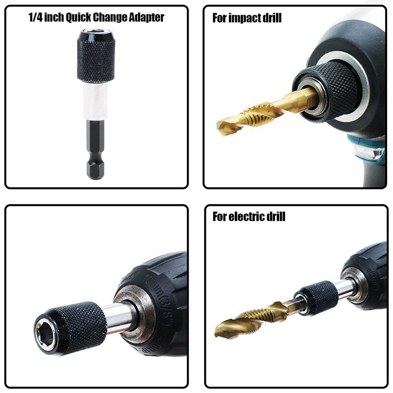 Titanium Combination Drill Tap Bit Set 13PCS SAE And Metric Tap Bits Kit For Screw Thread Drilling Tapping Deburring