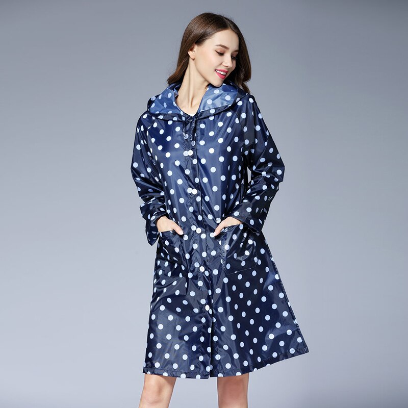 Dots Raincoat Women Poncho Waterproof Outdoors Rain Coat Ponchos Jackets Female Cloak Long Rainwear Rain Jacket: Navy blue / Height 166-175 cm
