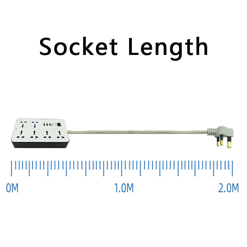 Universalstik til strøm, eu, usa, uk, strømskinne med 1.8m forlængerledninger, ac, type c, usb-port, opladning, stikkontakt
