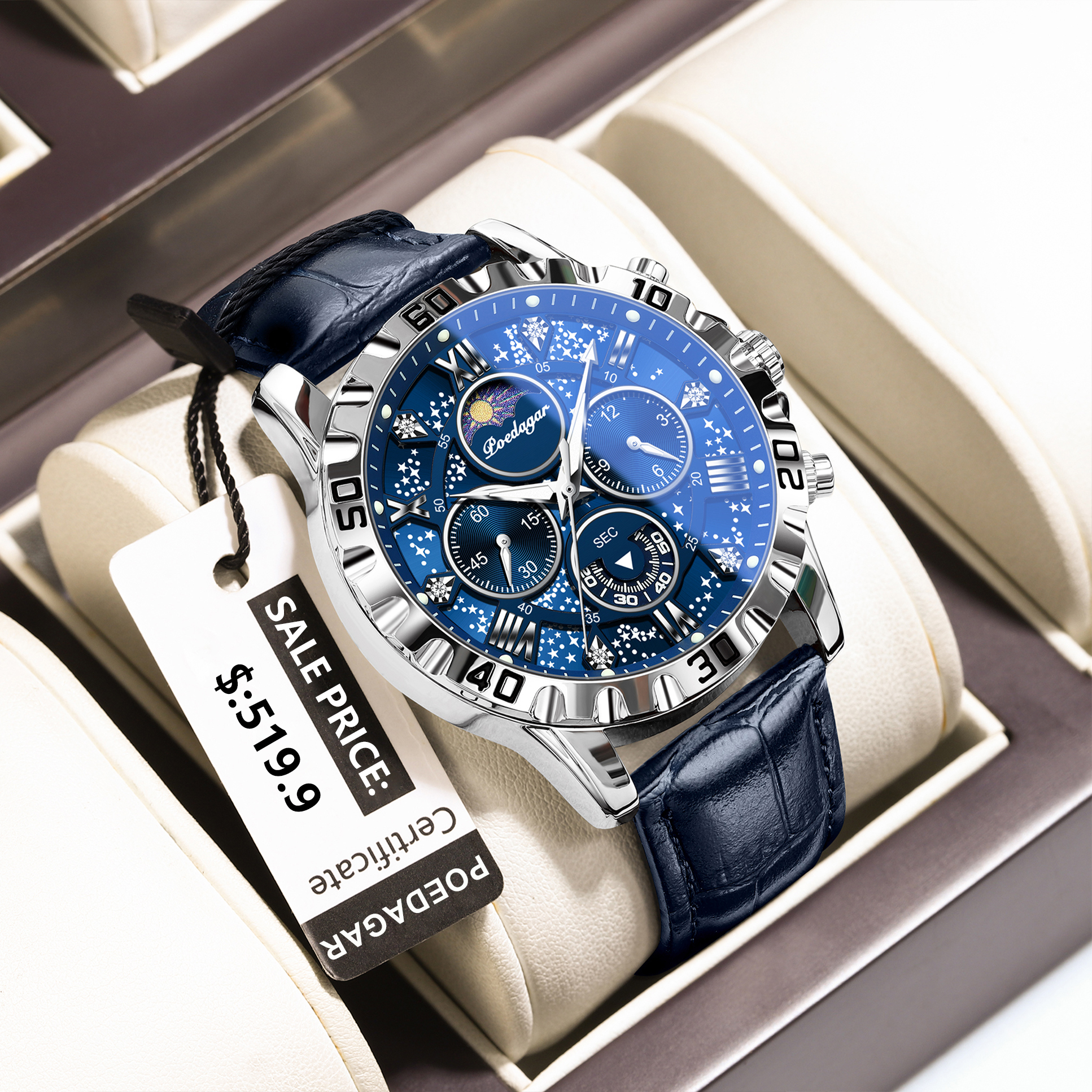 POEDAGAR Watch For Men Sport Quartz Man Wristwatch Waterproof Luminous Chronograph Leather Men's Watches Male Reloj