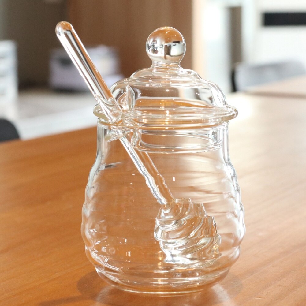 250ml glas honningkande klar syltetøjskrukke sæt med dysser og låg til hjemmekøkkenbrug