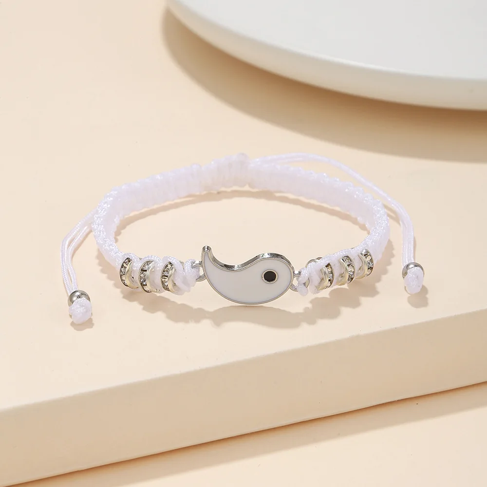 Conjunto de jóias tai chi casal pulseira preto branco corda ajustável conjunto corrente estilo simples uso diário amizade jóias presente: VERMEIL