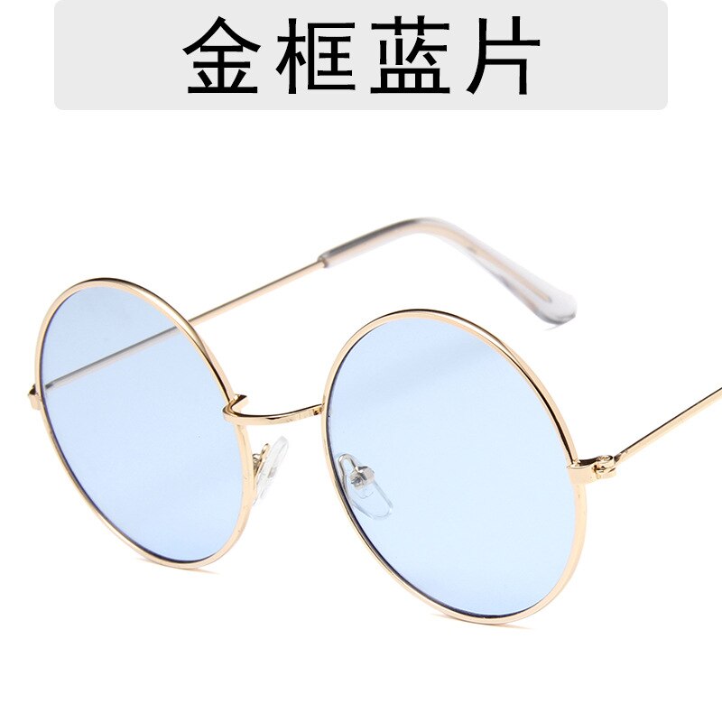 Retro runde solbriller kvinner merke farget linse solbriller kvinner legering speil kvinnelige oculos de sol hippie chic stil: Gull og blått