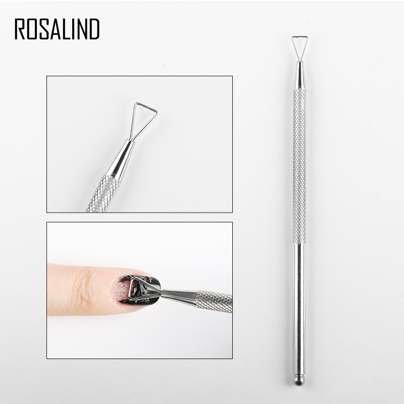 ROSALIND Cuticle Pusher Voor Nagellak Remover Gel Rvs Manicure kleverige laag Nail Art Tool Voor UV Gel Lak