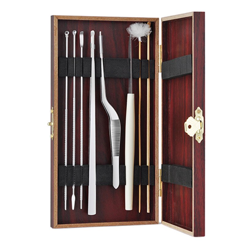 8 stücke Professionelle Ohr Pflege Reinigung Werkzeuge Kit Ohrenschmalz Picker Remover Reiniger Edelstahl Mit EINEM Holz Lagerung Box