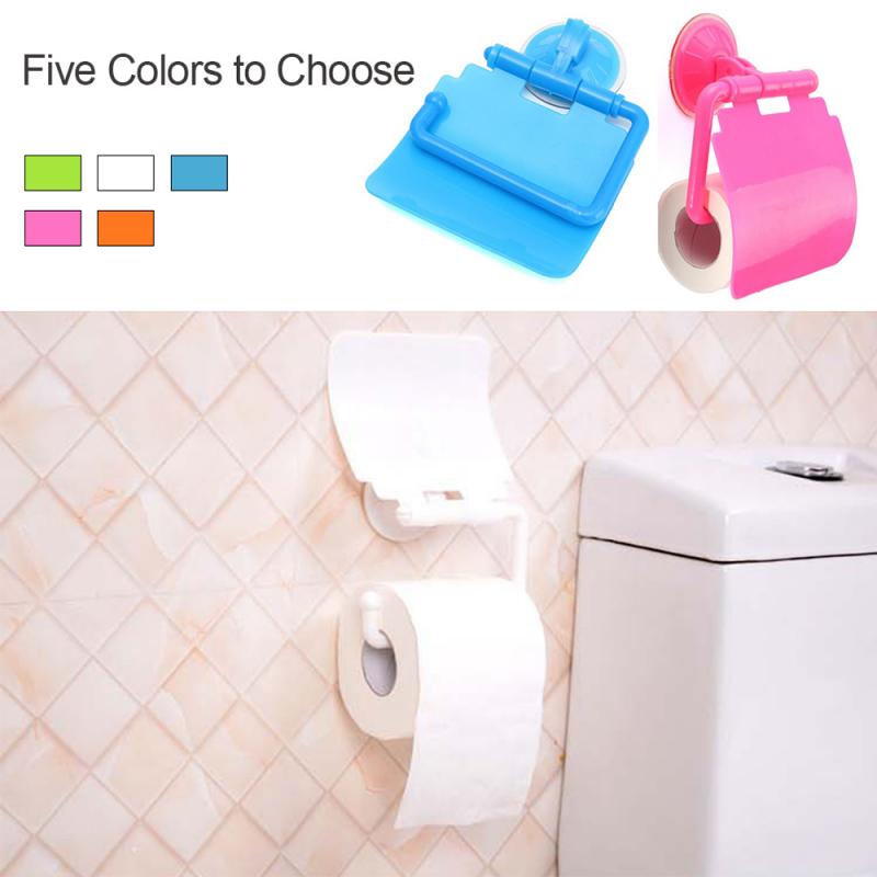 Soporte para papel de cocina soporte de pared ventosa de plástico, portarrollos de papel higiénico para baño con cubierta, accesorios de baño, 5 colores