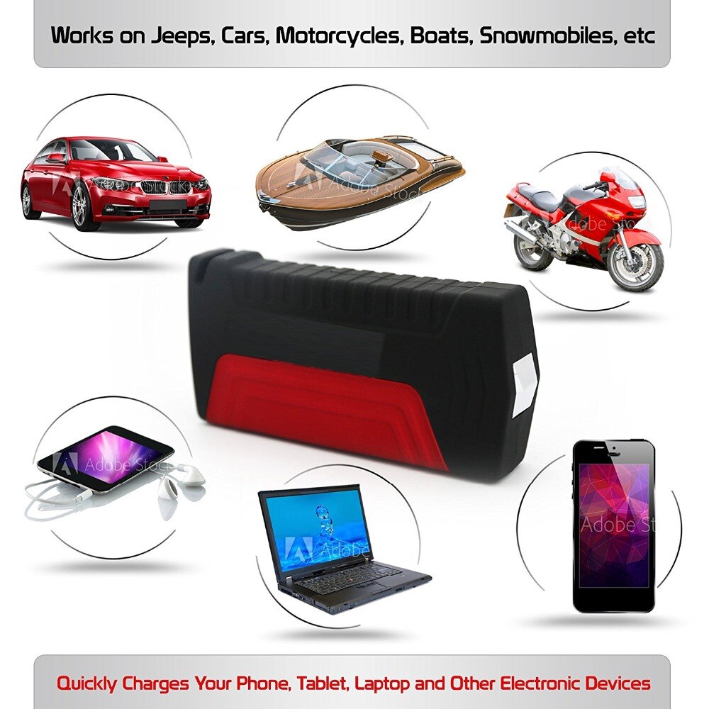 12V Auto Battery Booster Portable Phone Charger Power Pack Built-in LED Light and Safety Hammer Charge for Cellphone Laptop