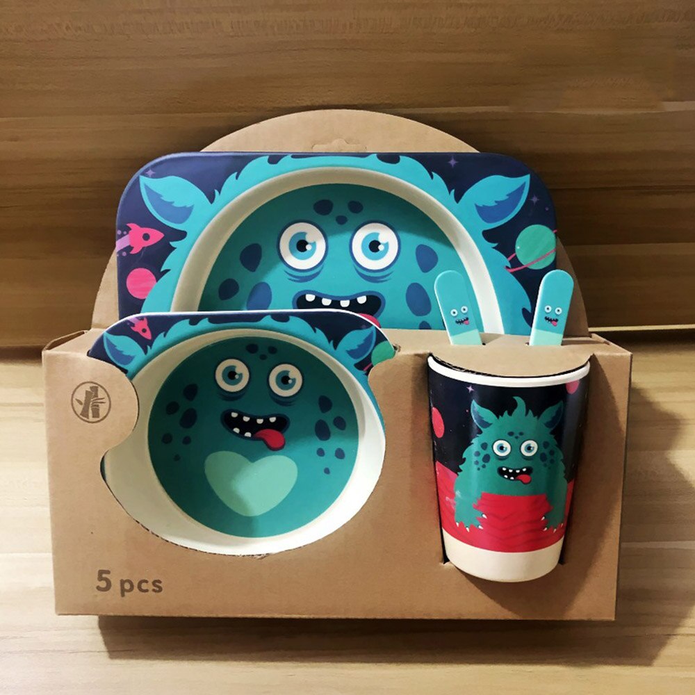 5 pièces/ensemble plats bébé alimentation enfants vaisselle bébé nourriture plats enfants cuisine infantile alimentation bol assiette cuillère bambou vaisselle: PJ4036B1