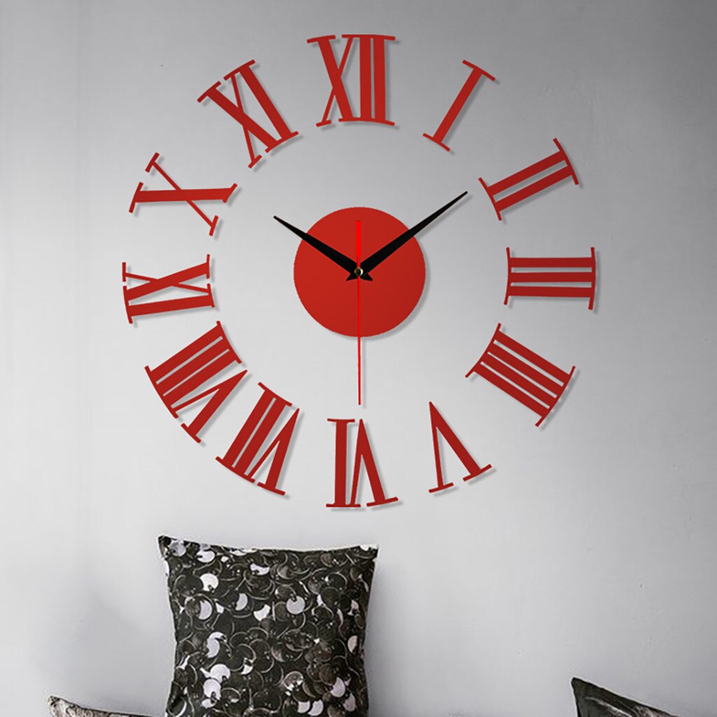 Diy Clock Frameless DIY Wall Mute Clock 3D Mirror Surface Sticker Home Office Decor Home decoration Modern Wall Clock 50x50cm: O