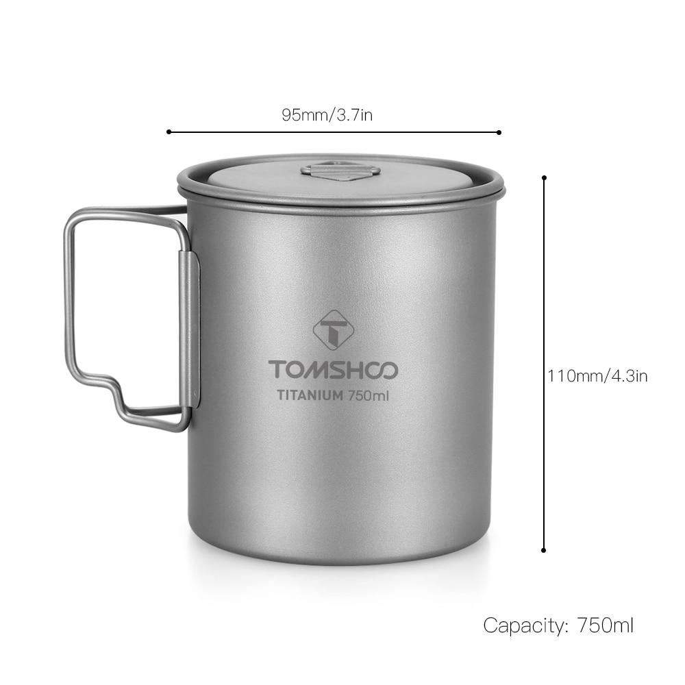 TOMSHOO di Titanio 750ml pentola Titanio Tazza Tazza di Acqua con Coperchio e Manico Pieghevole di Campeggio Esterna Pentole Pentola di Cottura picnic appendere Pentola