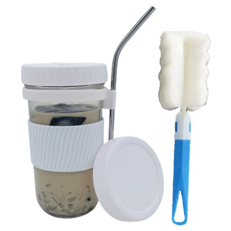 650ml Reusable Boba Cup Bubble Tea Cup Set Drinking Bottle with Lid Cap &amp; Straw: Pearl White