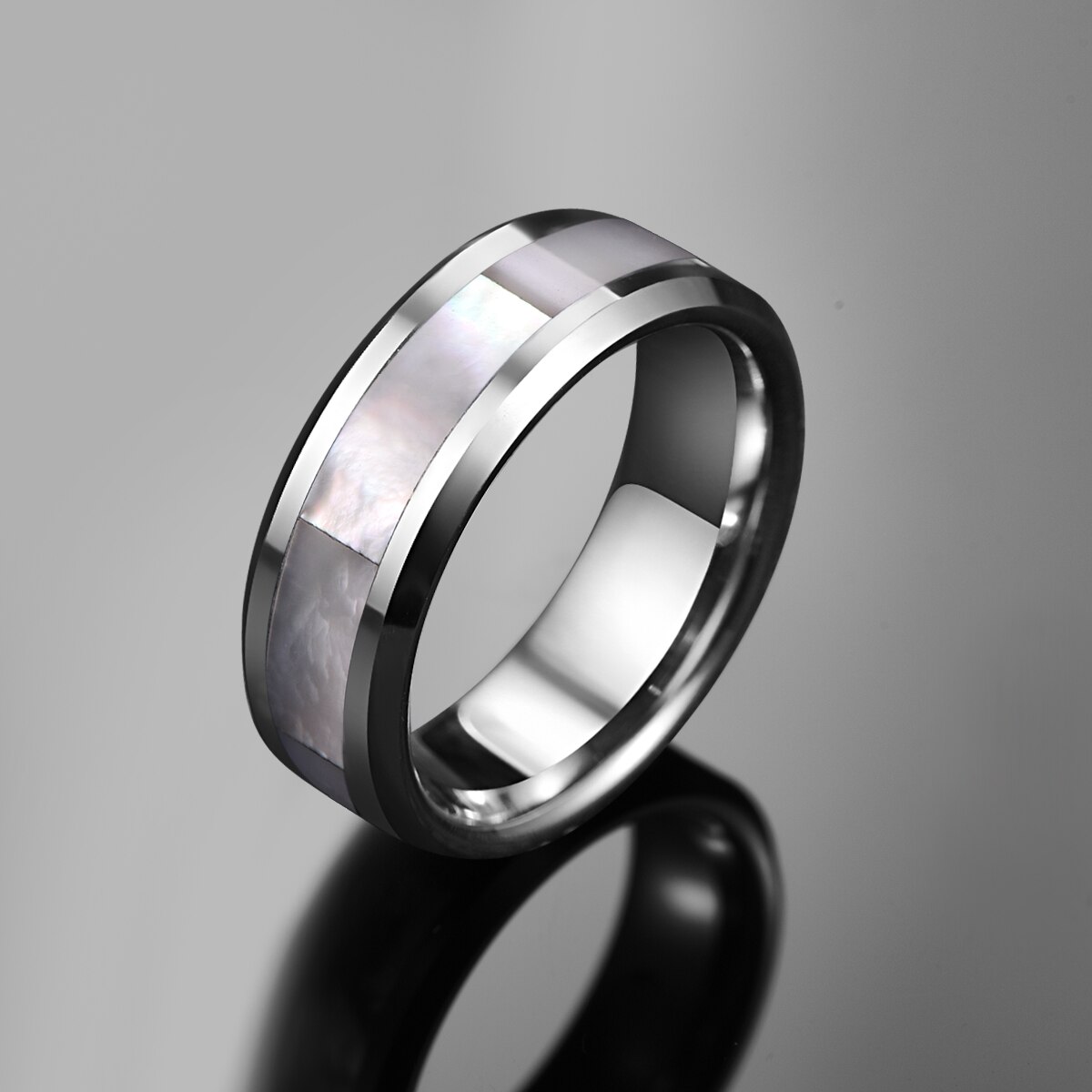 NUNCAD 8mm Breite Hartmetall Ring männer Hochzeit Ring Stahl Farbe Inlay Weiß Mutter-von-perle wolfram Stahl Ring T232R