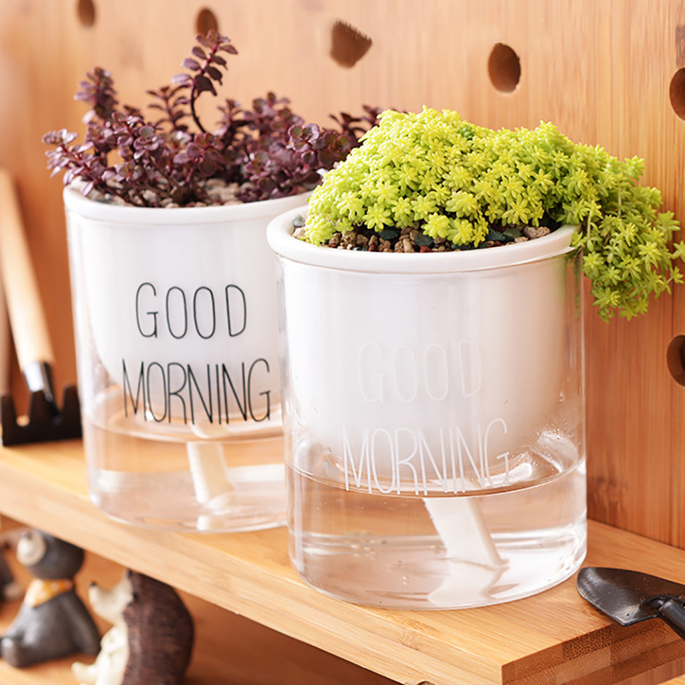Automatic Watering Flower Pots Ceramic Succulent Plant Flower Pot with Glass Water Container Planters Flower Pots Garden Decor n