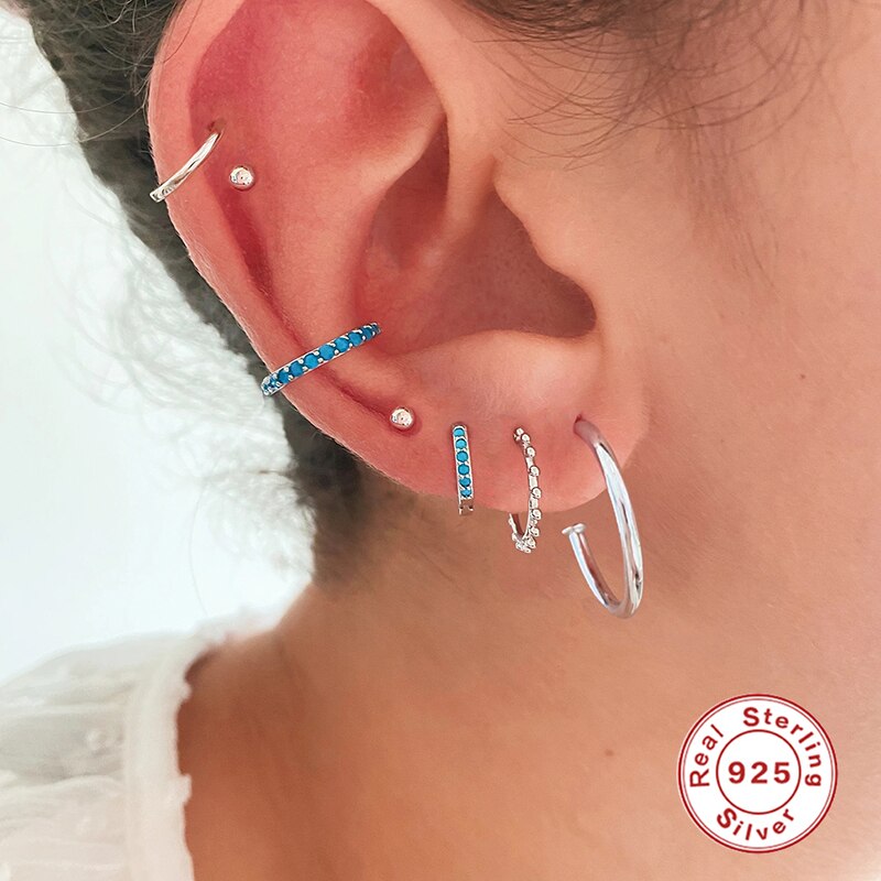 ROXI C Shape Round Beads Stud Earrings for Women Girls Sun Woman Earrings Solid 925 Sterling Silver Jewelry Pendientes