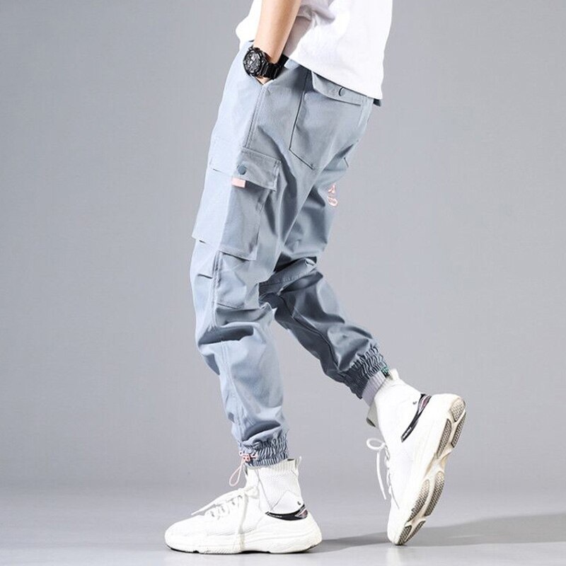 Cargobroek heren streetwear broek baggy heren hiphop joggingbroek enkellange broek casual pantalon homme jeugd mannelijk zwart: Lichtblauw / Xxl