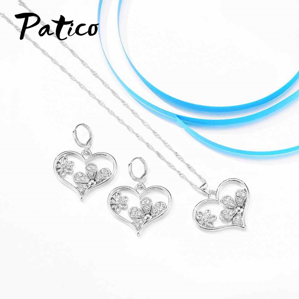 925 Sterling Zilver Oostenrijkse Crystal Sieraden Sets Zoete Hart Hanger Ketting Huggie Oorbellen Voor Vrouwen Wedding Party