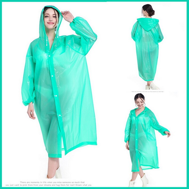 EVA Women Man Raincoat Thickened Waterproof Rain Poncho Coat Adult Clear Transparent Camping Hoodie Rainwear Suit: green