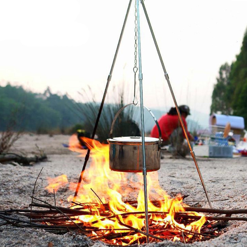 Utendørs camping kokkesett 1.1l bærbar vannkoker piknik matlaging stativ bbq gryte branngrill hengende stativ sett utendørs komfyr