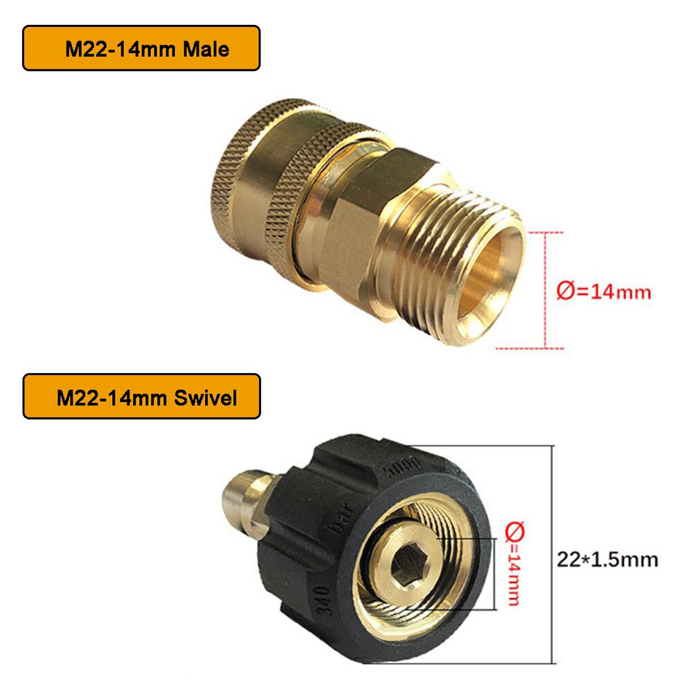 Car Accessories Copper 1/4 Inch High Pressure Cleaner Quick Connector Car Wash Adapter Water Gun Hydraulic Couplers Coupling M22