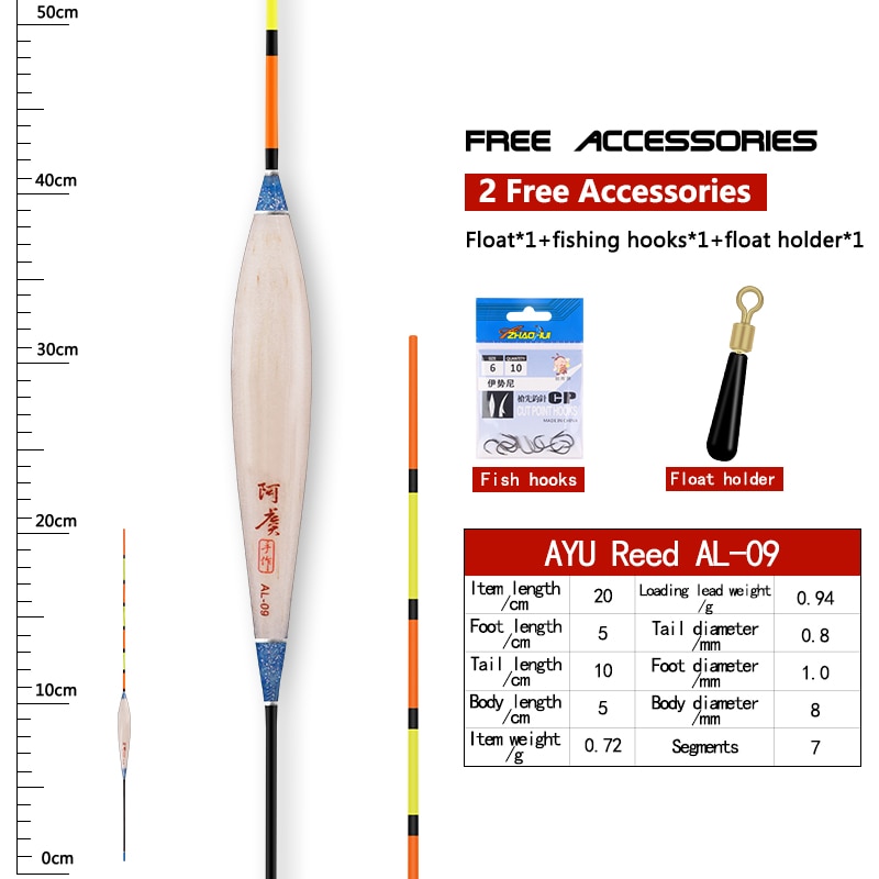 1PC Reed Fishing Float+1 Bag Hook+1 Buoy Holder Deep Water Bobber Fresh Water Buoy Carp Fishing Sensitive Float Tool Accessories: AL-09