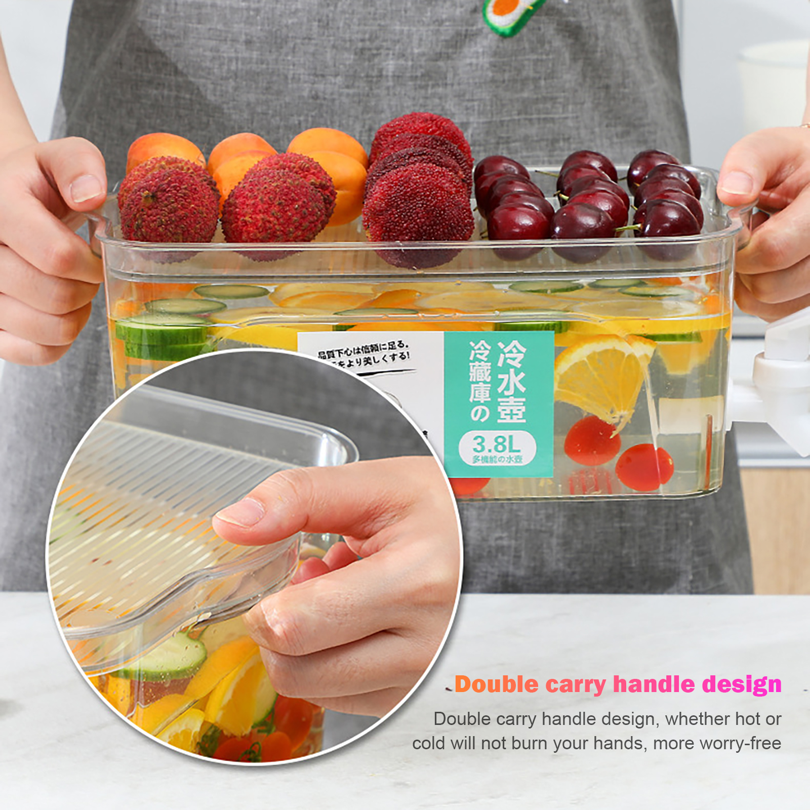 3.8L Large Capacity Beverage Dispenser Plastic Water Juice Drink Pitcher Box with Tray for Fruits Leak Proof Drink Dispenser