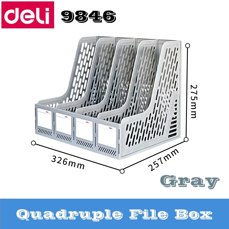 Deli 9946 plastic Document box 3 and 4 lattices file basket file tray documents management black gray colors optional