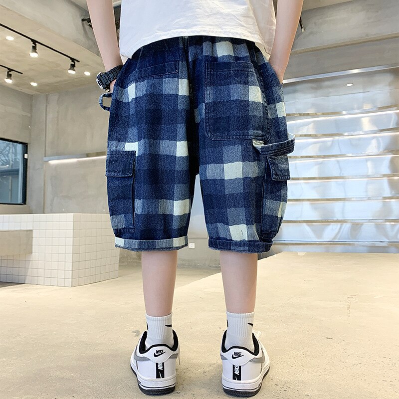 Summer Kids Shorts Boys Denim Shorts Children Short Plaid Jeans Children Pants Boys Shorts Teen Casual Clothing 8 10 12Y
