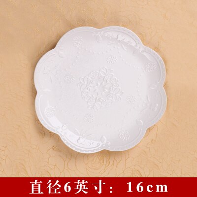 Embossed Bone China Dishes European-style Hollow Dishes Ceramic Tableware Western Dishes Salad Dishes Steak Dishes: 1pcs- 6 inch6