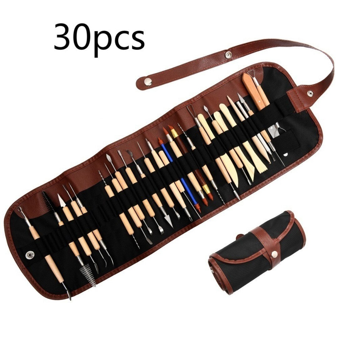 Débutant argile poterie céramique sculpture outils 14/30 pièces poterie boiserie sculpture outil Kit bricolage bois argile artisanat modélisation outils: 30pcs