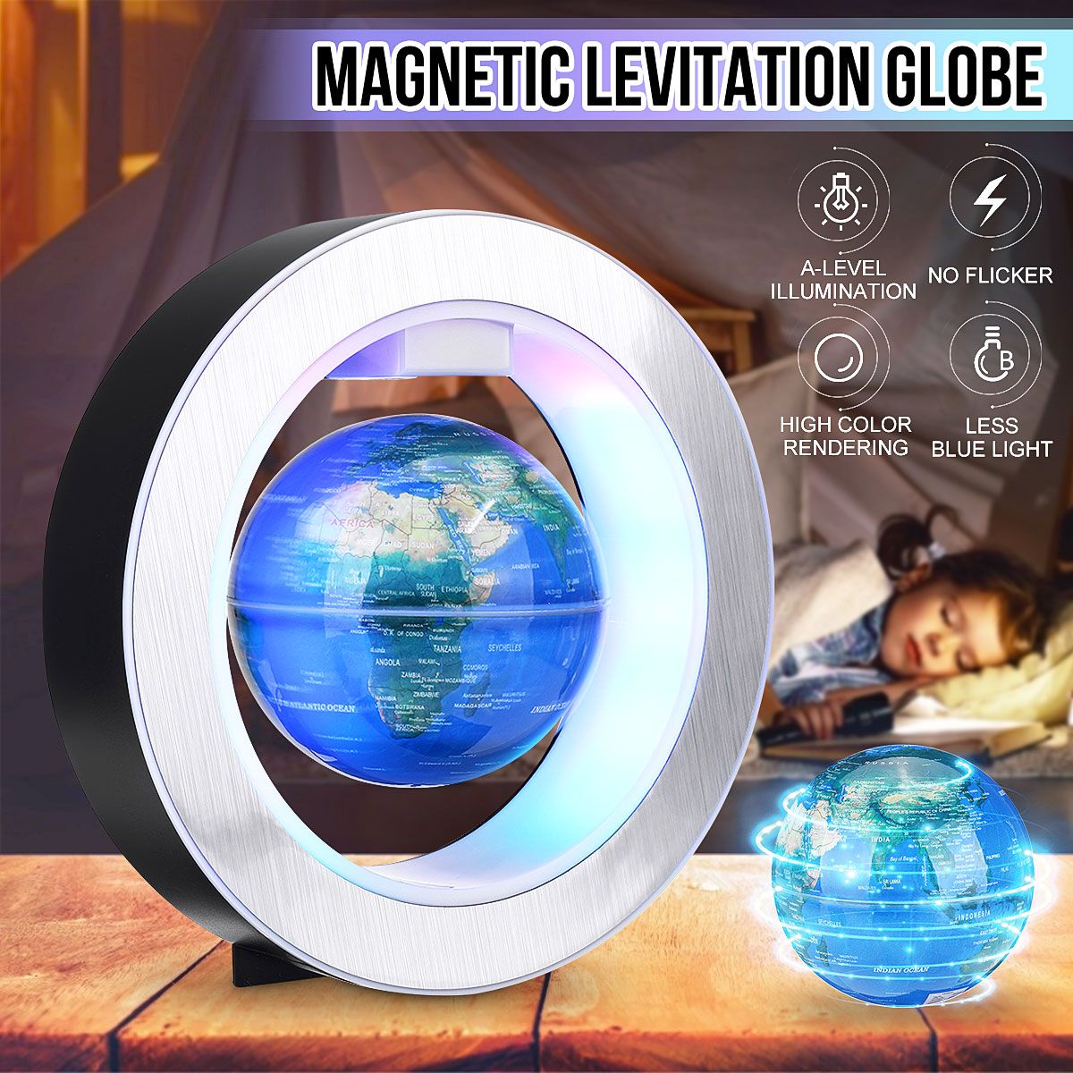 Globe électronique flottant en lévitation magnétique, carte du monde, lumière LED Terrestre, jouets d'apprentissage pour enfants, décoration de bureau