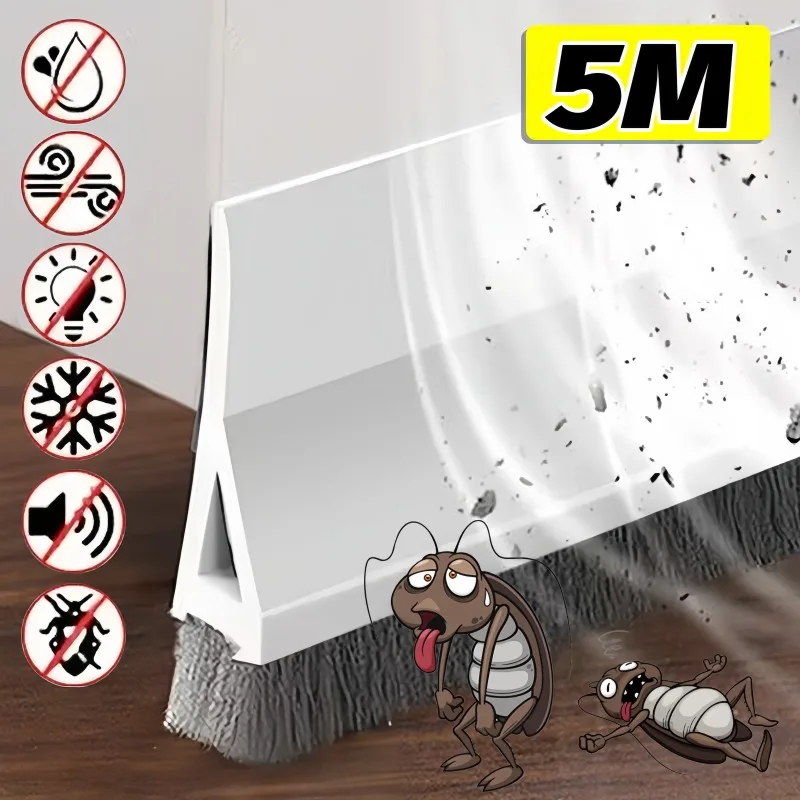 5/1 Stück Türdichtungs-Zugluftstopper mit Bürste, reduziert Lärm, Gummi-Tür-fegen-Brise-Blocker, Insektenschallschutz, staubdichte Dichtungsstreifen
