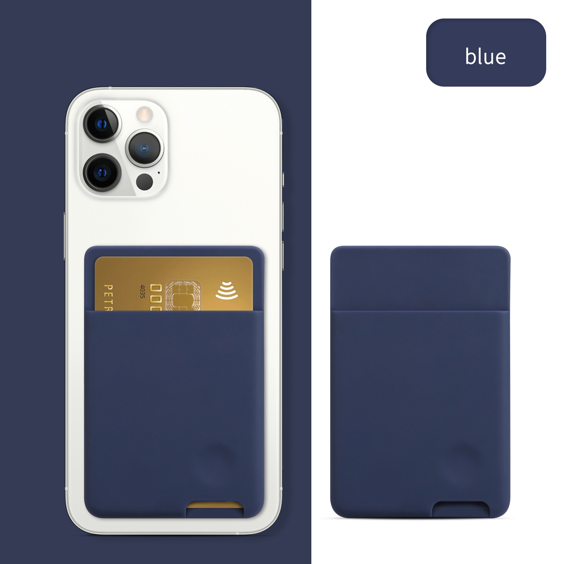 Adesivo universale autoadesivo maniche per carte portafoglio per telefono Stick On ID porta carte di credito tasca per cellulare in Silicone elastico: Dark Blue