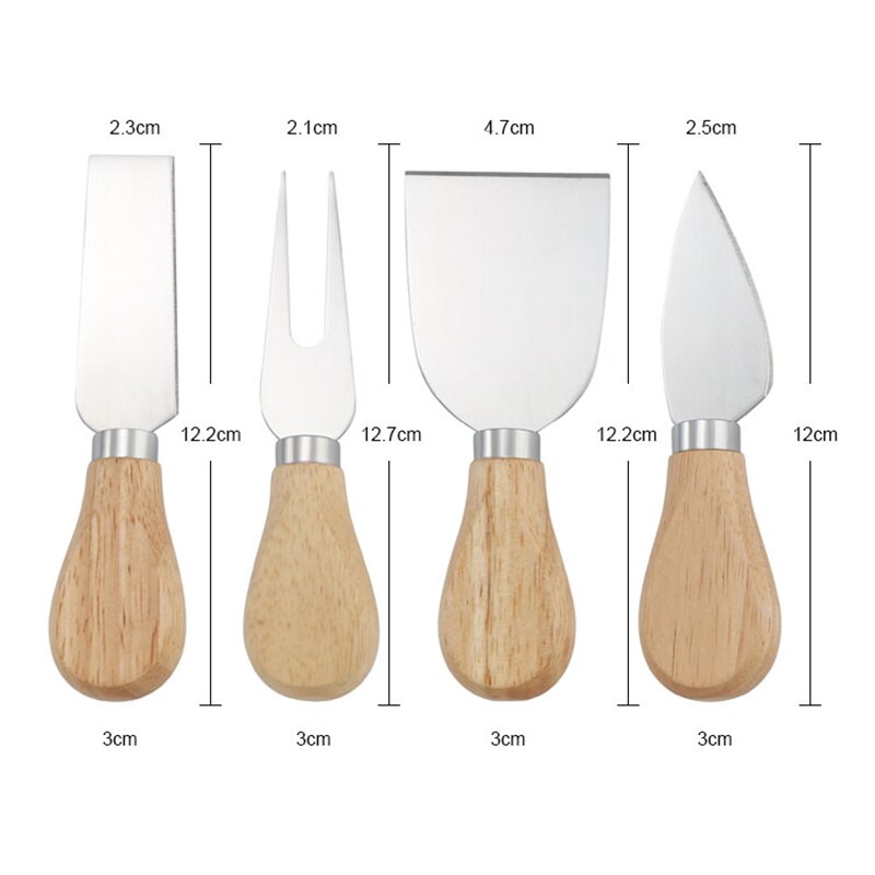 4Pcs Cheese Knives Set Stainless Steel Cheese Knives Oak Bamboo Handle Cheese Slicer Cutter Butter Knife Spatula Mini Knife Tool