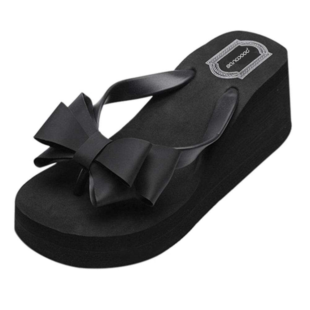 Sandalias de tacón medio de plataforma a la para mujer, sandalias de playa, zapatillas con lazo, zapatos