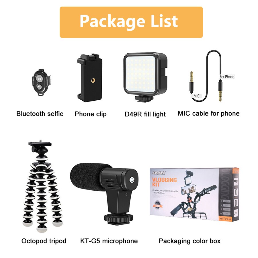 Jumpflash Vlog Selfie Flexible Tripod with Remote Control Microphone LED Light Holder for Smartphone & Motion Camera Tripod: A