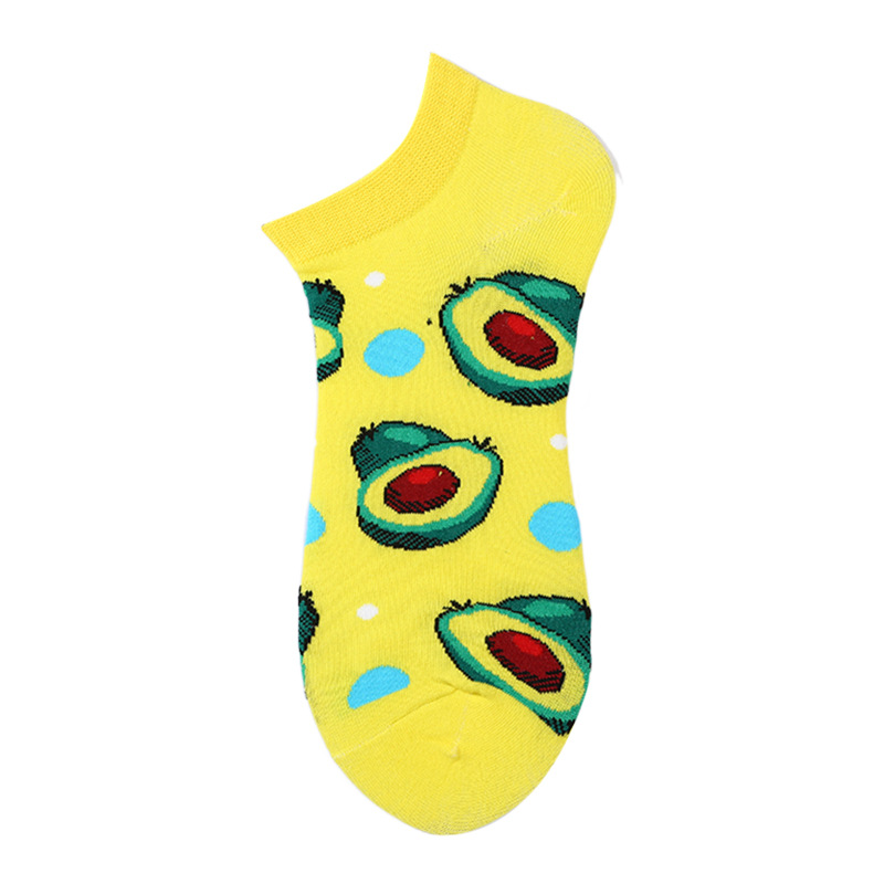 40 Style Colorful Short Socks Men Cotton Novelty Oil Painting Animals Food Avocado Casual Funny Ankle Sox: White Green
